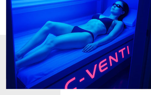 Lettino solare C-VENTI ad alta pressione per un’abbronzatura completa a Ethos Milano